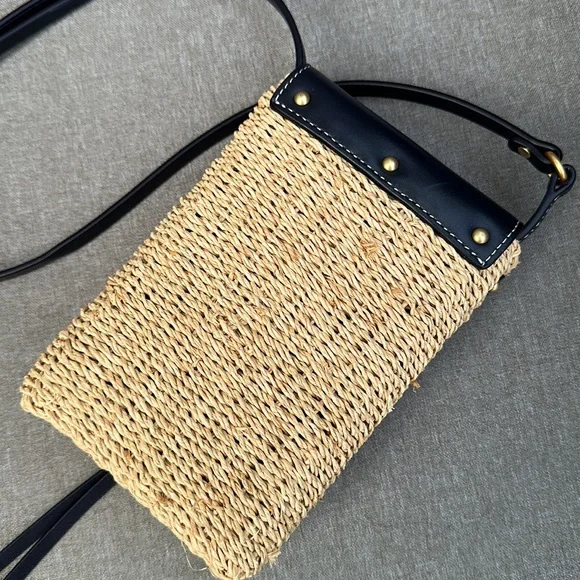 TORY BURCH Miller Straw Phone Crossbody - Midnight - Picture 4 of 16